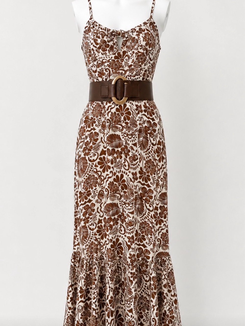 Monteau Brown Floral Print Tie-Front Maxi Dress